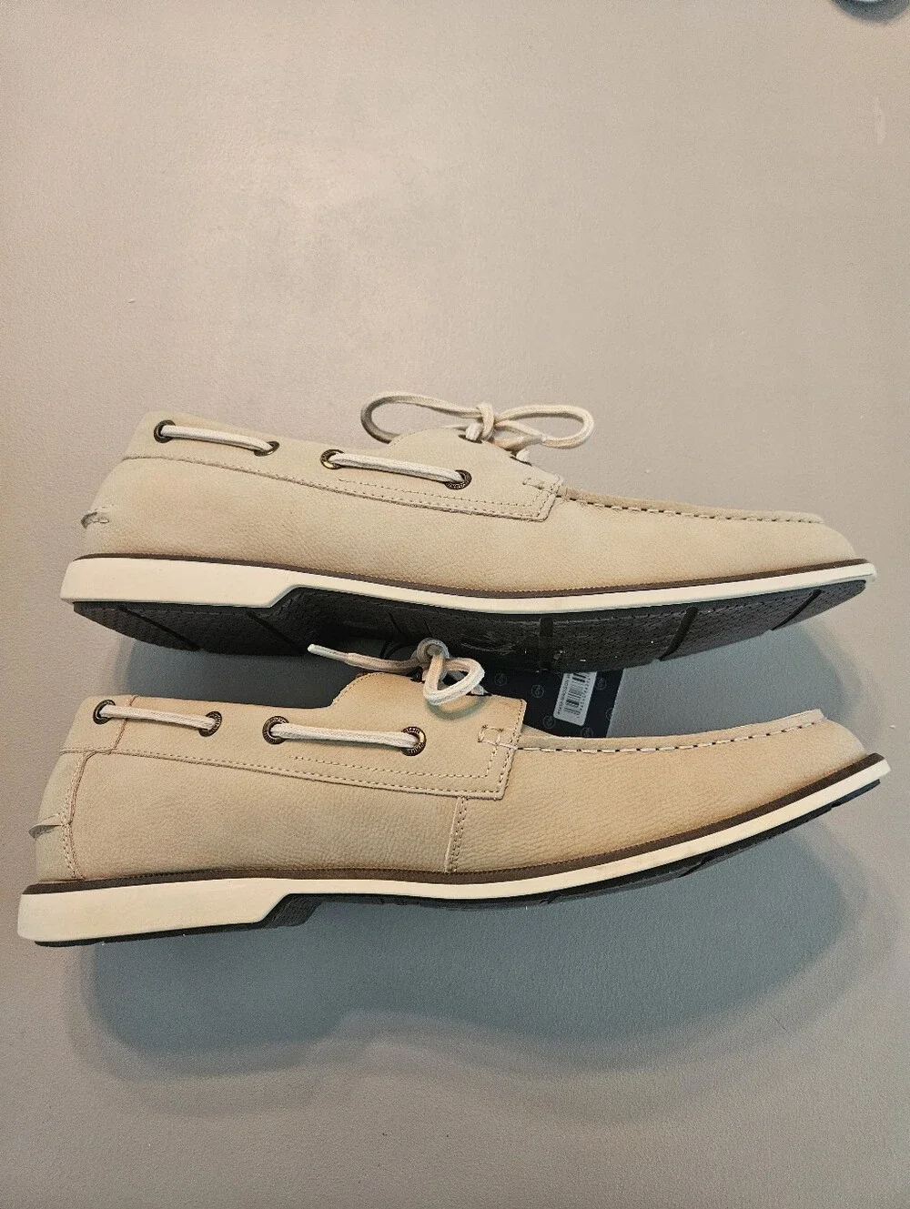 Men's Casual Real Leather Lace-Up Boat Shoes in Beige